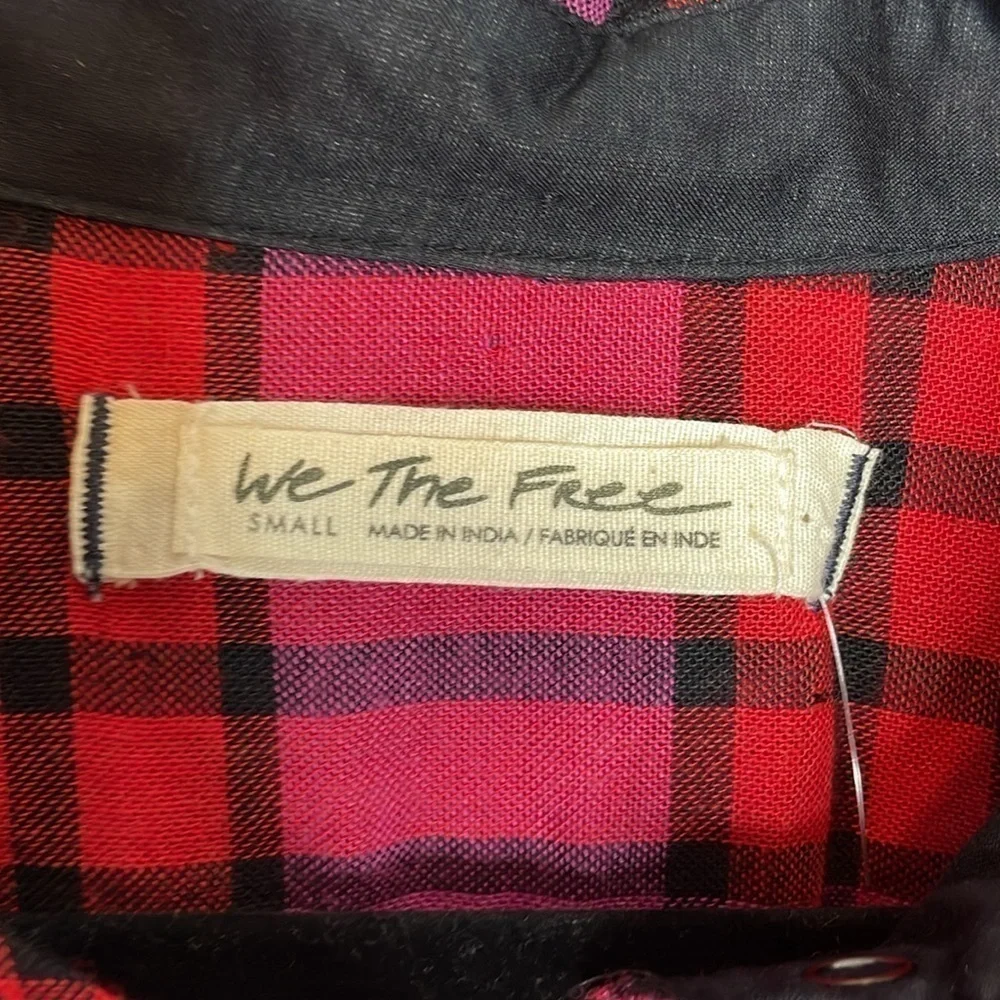 Free People | Pacific Dawn Button Down Tie Plaid Top NWT Size Small